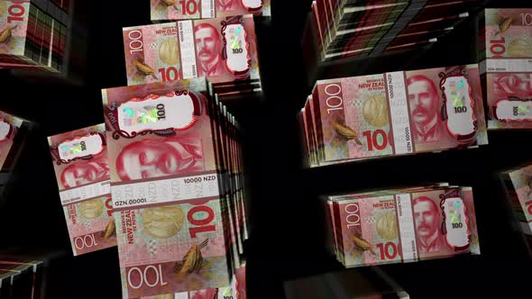 Flight over the New Zealand Dollar money banknote packs loop alt