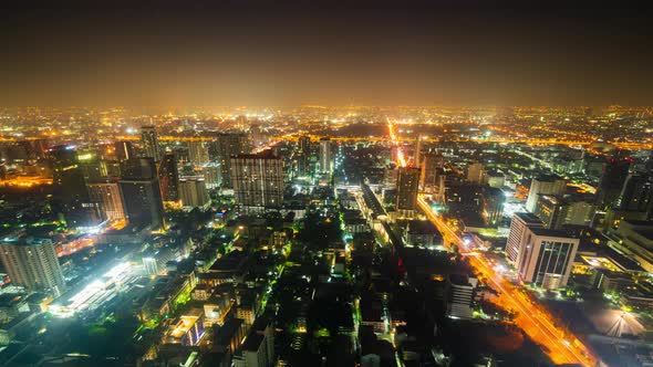 night to day time lapse of Bangkok city downtown and road traffic in Thailand , Cityscape