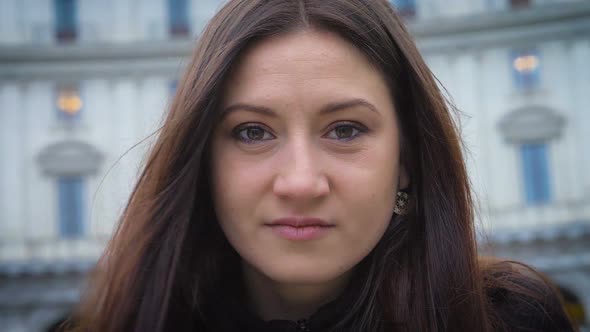 Sensual Cute Young Brunette Looking at Camera in The Street-Slow Motion alt