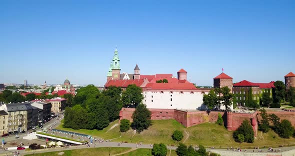 Aerial view of Wawel Castle in Krakow, Poland