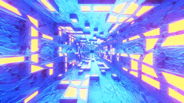 Seamless Loop Scifi Futuristic VJ Tunnel in Blue Yellow Color