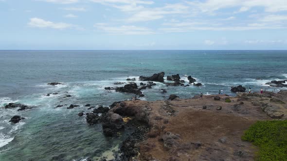 Volcanic Rock on the Coast of Hawaii Island of Maui in the Pacific Ocean - Aerial alt