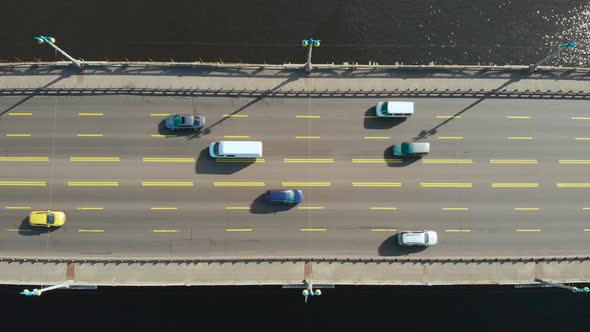 Bridge Over Water with Moving Cars, Flat Lay