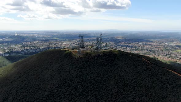 Aerial View of Telecommunication Antennas on the Top of Mountain alt
