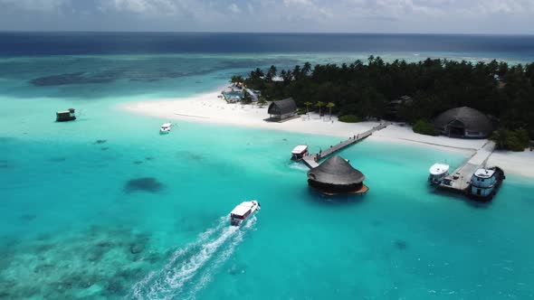 Scenic Aerial Drone Fly Over Maldives Resort