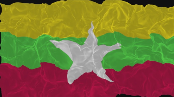 flag Myanmar turns into smoke. State weakening concept a crisis, alpha channel alt