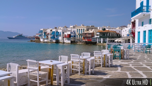 4K Tables for Traditional Greek Restaurant in Little Venice, Mykonos, Greece alt