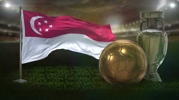 Singapore Flag With Football And Cup Background Loop alt