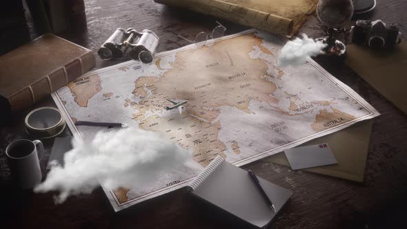 Vintage Travel World Map Country Japan Location alt