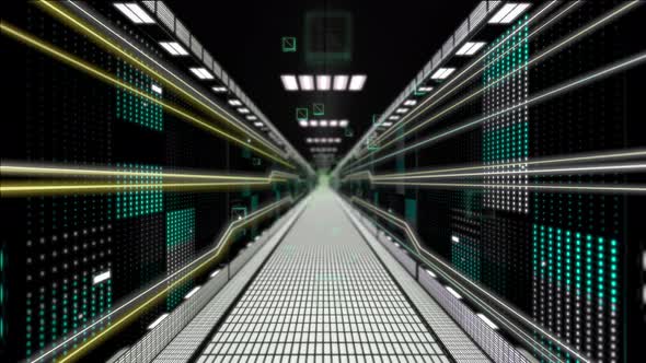 Digital information flows through the network and data servers in the server roomRoom028 alt