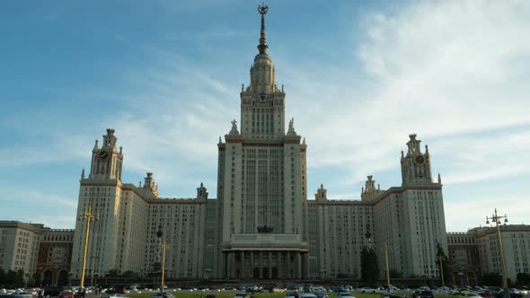 The Main Building Of Moscow State University On Sparrow Hills At Sunset