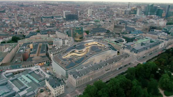 Top Down View of Brussels Downtown City Centre with Park and Buildings Panorama