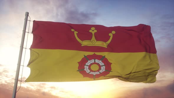 Hampshire Flag England Waving in the Wind Sky and Sun Background alt