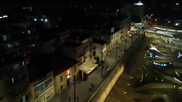 Night Nicosia. City blocks road traffic. Top view of the night city. Cyprus at night.