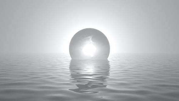Sphere Ice Cube Island Floating on Water Looping Background