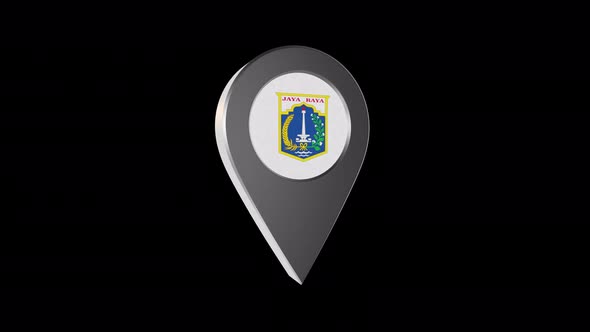 3d Animation Map Navigation Pointer With Flag Of Jakarta (Indonesia) With Alpha Channel - 4K alt