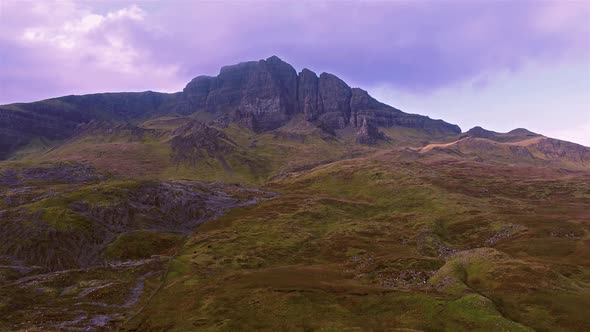 Cinematic Flight Close To the Old Man of Storr in the Scottish Highlands, Isle of Skye - Scotland alt