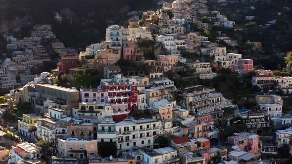 View at Colorful Houses on Hills in Positano Town in Italy