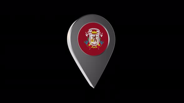 3d Animation Map Navigation Pointer With Flag Of Caracas (Venezuela) With Alpha Channel - 4K alt