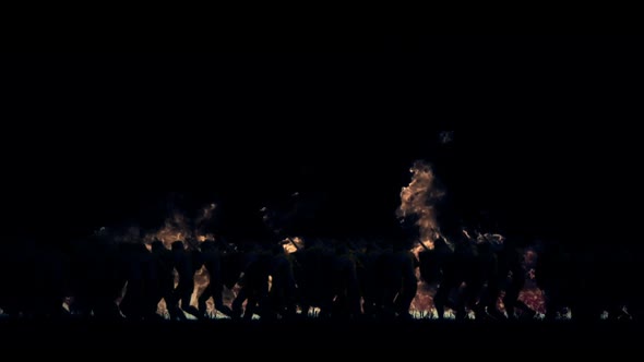 Army Of Knights Marching In A Burning Battle Field alt