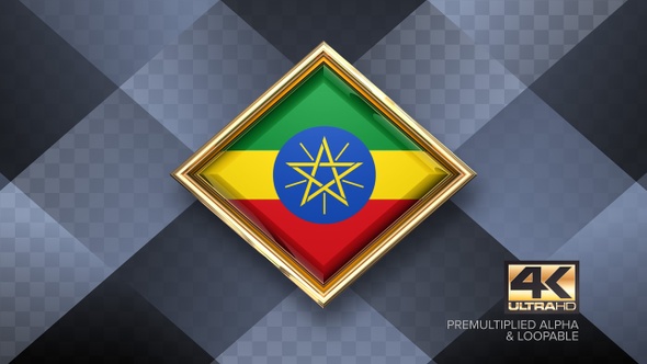 Ethiopia Flag Rotating Badge 4K Looping with Transparent Background