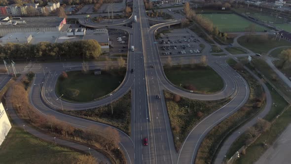Aerial View of City Highway Traffic