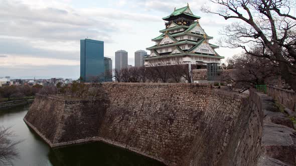Osaka Samurai Castle Defence Fort Japan Timelapse, Stock Footage