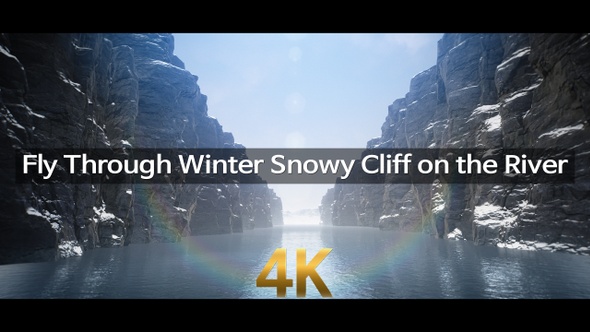 Fly Through Winter Snowy Cliff on the River alt