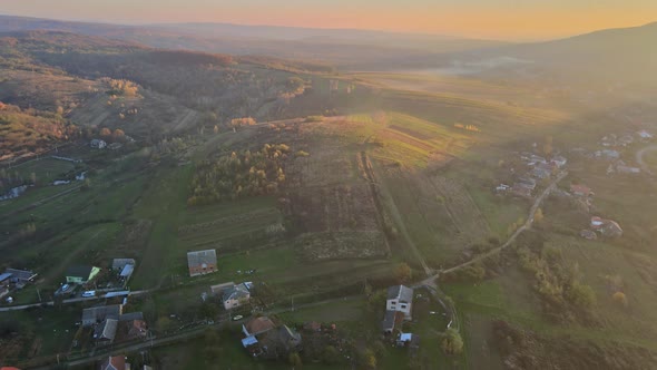 Foggy Sunset in a Mountain Forest on Beautiful Autumn Landscape alt