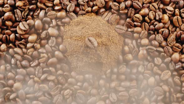 Smoke Coming Out of the Roasting of Coffee with Beans and Ground alt