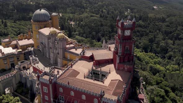 National Palace of Pena and surrounding Sintra Hills, Portugal. Eclectic fairy tale castle alt