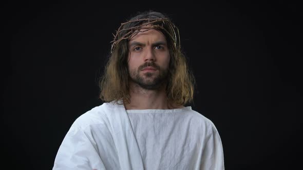 Messiah Showing Hand Inviting Honest and Peaceful Life, Sacred History, Belief alt