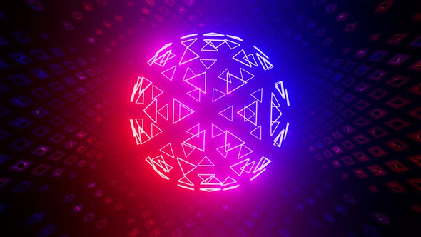 Vj Loop Mirror Room with Fly Neon Frame Sphere Structure alt