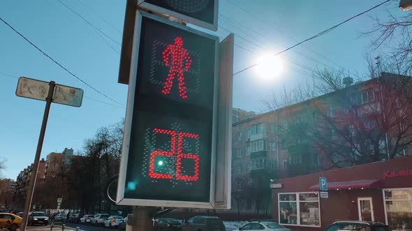 Traffic Light Change Color Red Prohibition Signal for Pedestrians