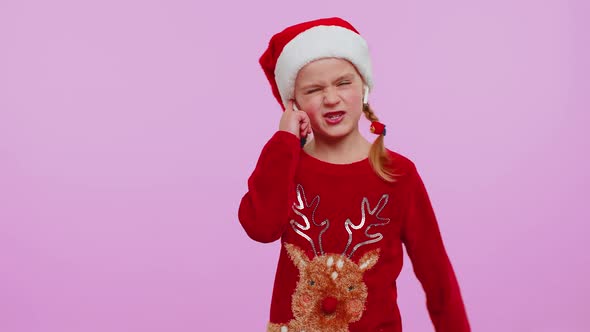 Girl in Christmas Sweater Listening Music Via Earphones Dancing Disco Fooling Around Having Fun alt