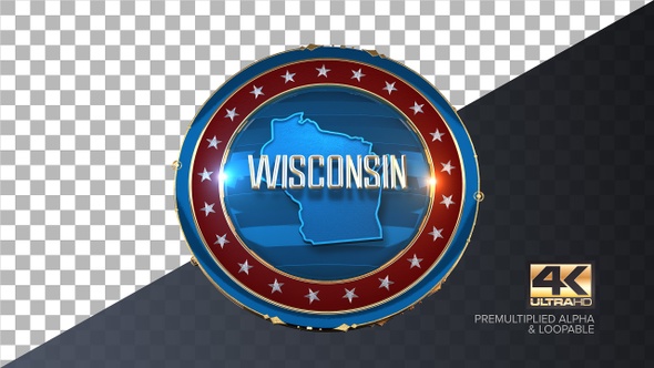 Wisconsin United States of America State Map with Flag 4K