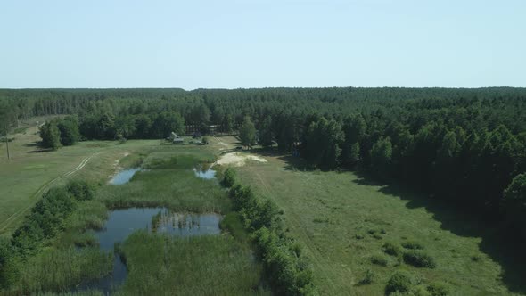 Rural Landscape. Green Forests And Natural Reservoir. Aerial Photography.