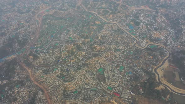 Aerial view of a huge refugee camp with makeshift houses, Ukhia, Bangladesh. alt