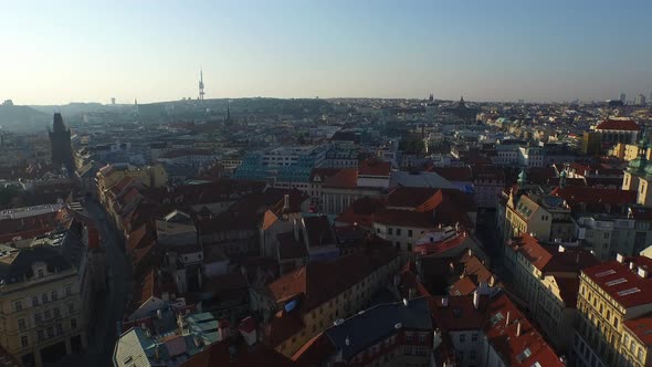 Aerial view of The Powder Tower and other buildings alt