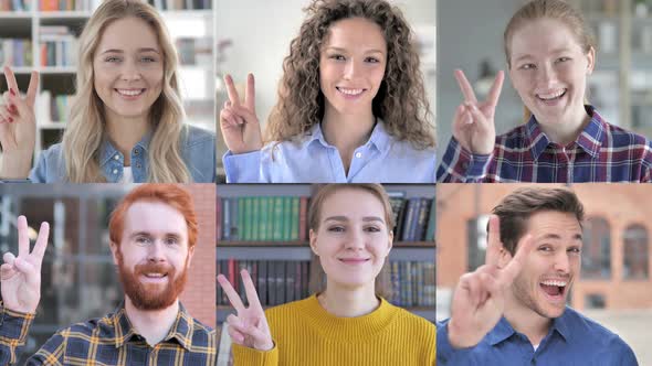 Collage of Young People Showing Victory Sign alt