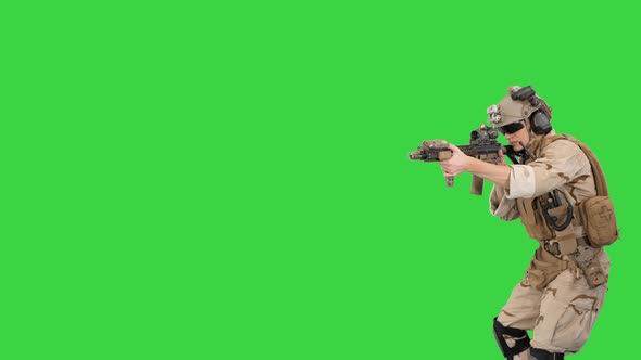 Walking Ranger Aiming Assault Rifle Green Screen Chroma Key alt