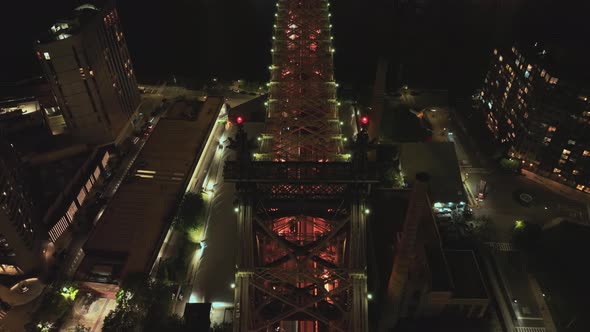 East River Amidst Buildings in City Drone Flying Backward From Skyline alt