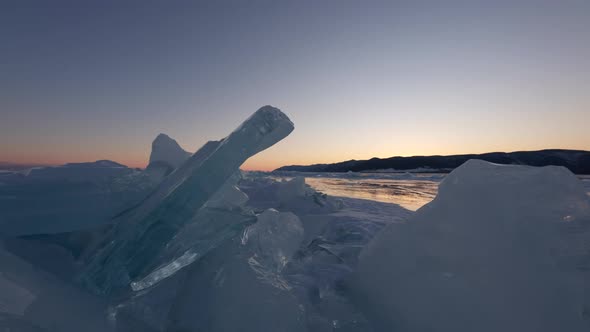Huge Broken Ice Hummocks on of Baikal Lake in Siberia