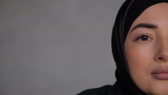 Sad Muslim Woman in Hijab Close Up