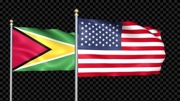 Guyana And United States Two Countries Flags Waving alt
