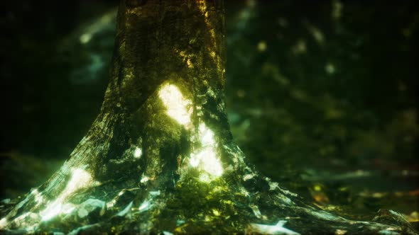 Old Trees with Lichen and Moss in Green Forest alt