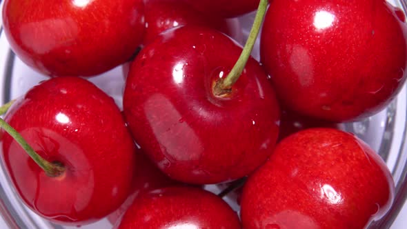 Sweet Cherry Close-up. Rotation of Red Cherries