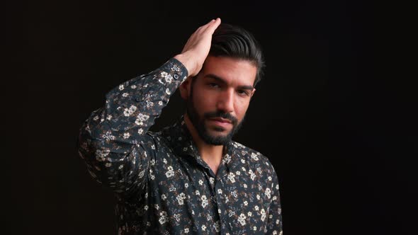 Close Up Studio Portrait of Handsome Seductive Confident Intriguing Masculine Man in Floral alt
