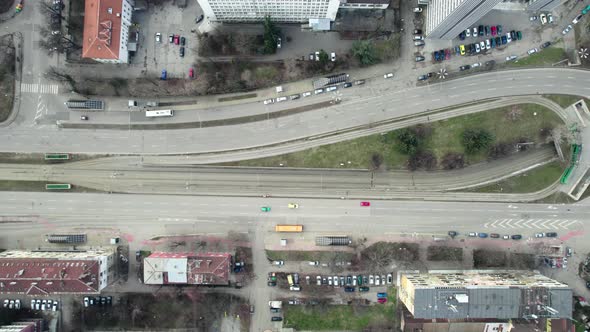 Top down view street traffic of city center. Urban Landscape. alt