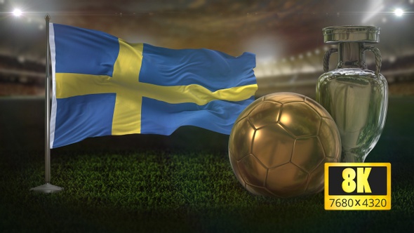 8K Sweden Flag with Football And Cup Background Loop alt